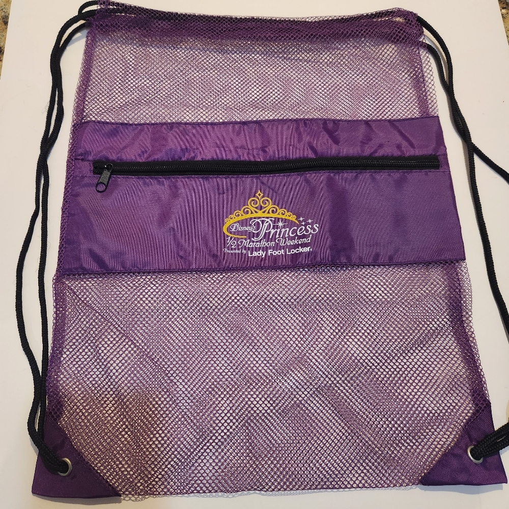 Disney Princess Half Marathon Weekend Drawstring bag ~ Purple Mesh w/ Zip Pocket